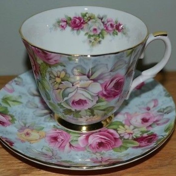 Blue Pink Roses CHINZ China Tea Cup +  Saucer Allyn Nelson Collection England - Picture 1 of 3